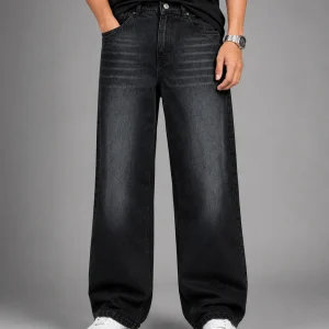 AJJ Men Baggy Fit Mid Rise Black Jeans